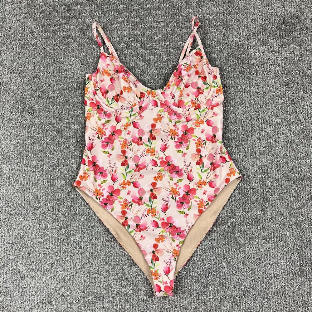 LPA Swimsuit Womens Large Pink Floral One Piece Underwire Swimwear Travel Beach
